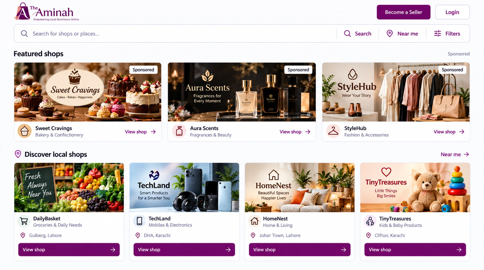 TheAminah marketplace interface