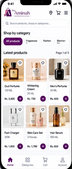 TheAminah mobile product browsing interface